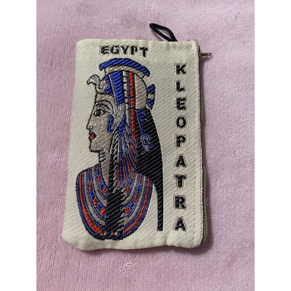 Egyptian Themed Cleopatra Cosmetic,Coin,Money Bag Zipper Embroidered 6"L X4"W